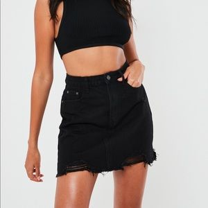 NWT Missguided Black Distressed Denim Mini Skirt